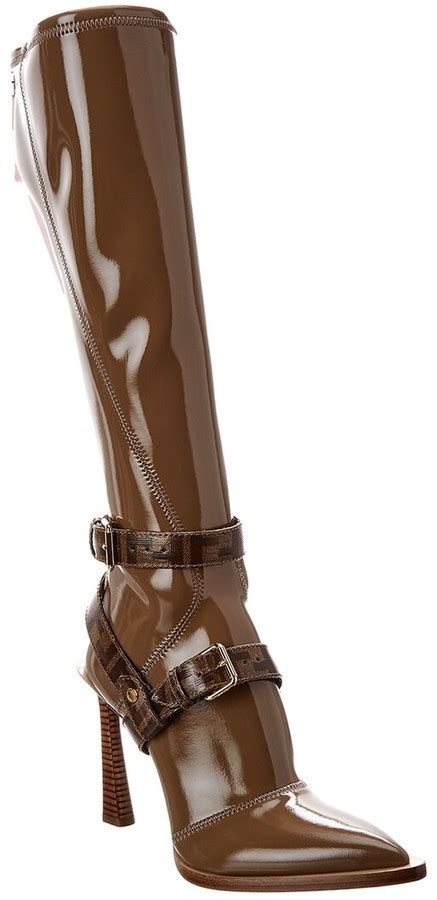 fendi logo motif cage knee high boot